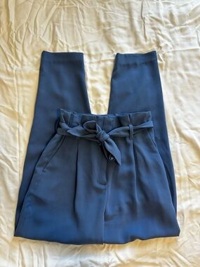 H&M Navy Waist Trousers with Tie Belt
